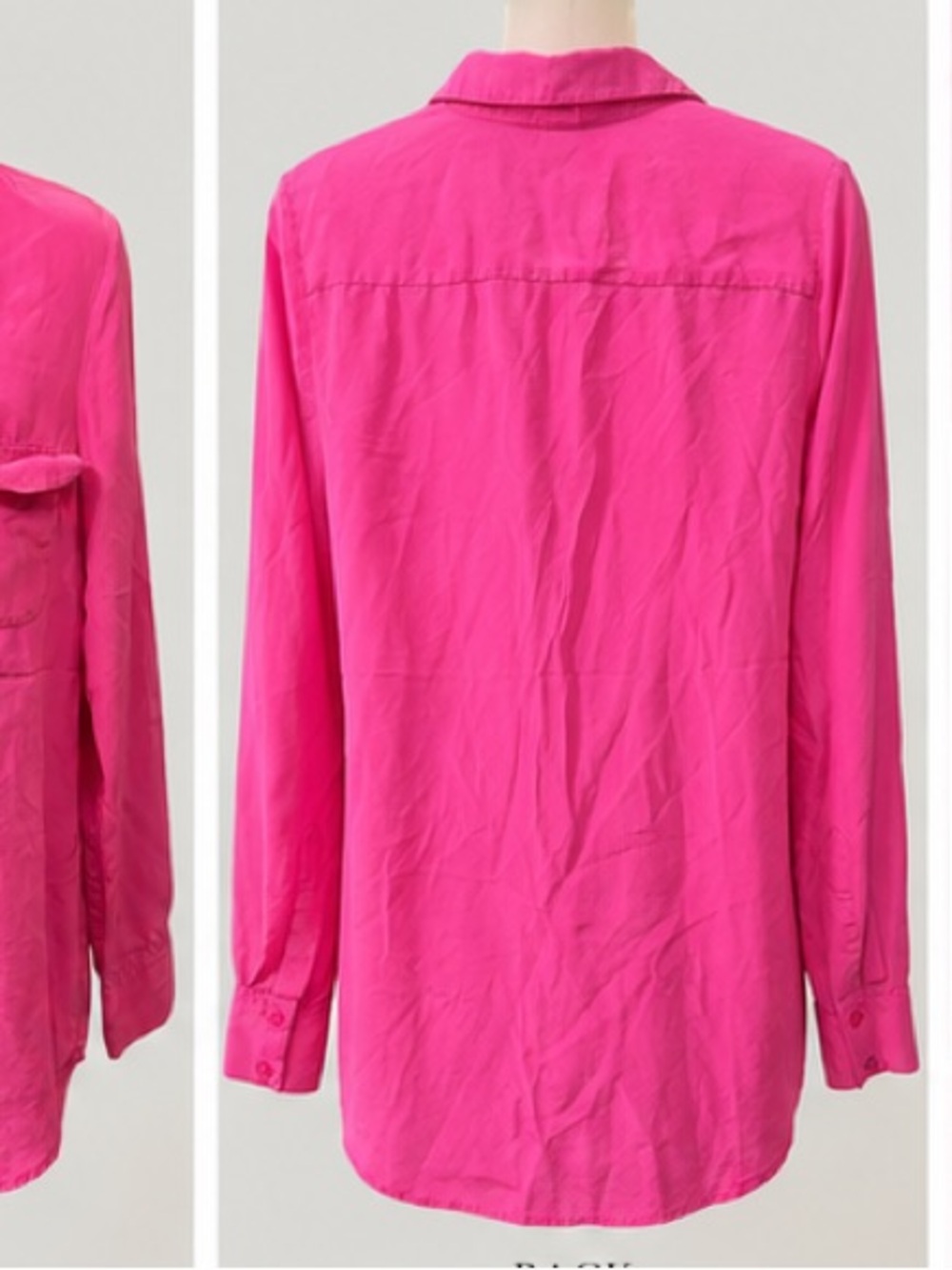Charlie Jade 100% Silk Hot Pink Utility Button Down Shirt Blouse S - Picture 4 of 7